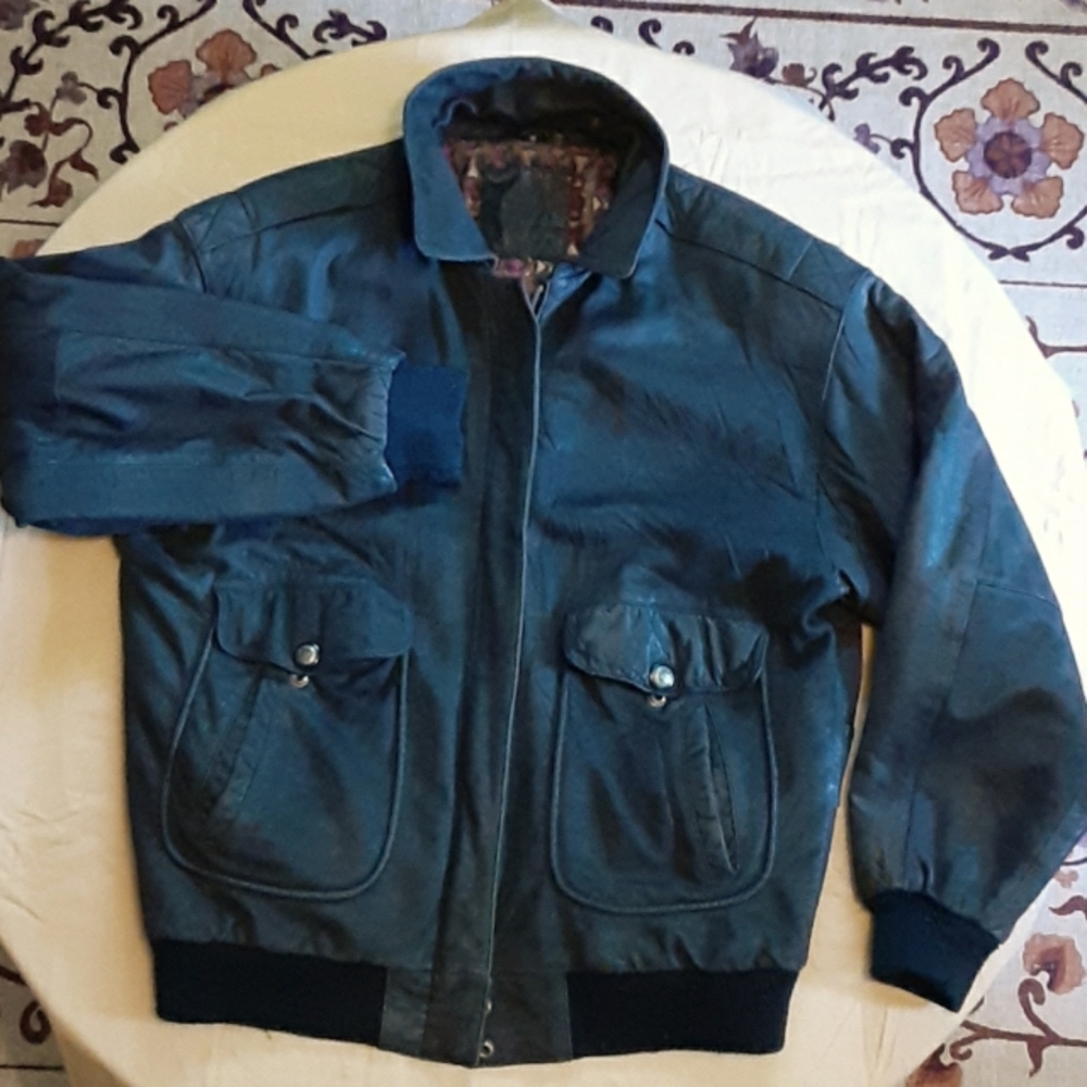 Mixed Blues Leather Bomber